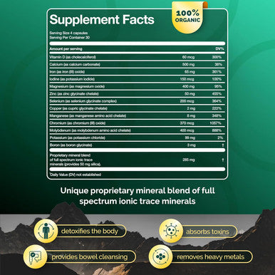 Premium Blend Of 52 Trace Minerals Complex With Essential Minerals In Chelated Form All Natural And 100% Organic - 120 Capsules - Full Spectrum Ionic Mineral Blend - Safe For Women And Men