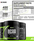 BCAA Amino Acid Support 400 Capsules - 500mg BCAA Tablets 1000mg Per Serving - 2:1:1 Ratio of L Leucine, L Isoleucine & L Valine - Made in The UK - Suitable for Both Men & Women