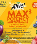 Nature's Way Alive! Max3 Potency Multivitamin, High Potency B-Vitamins, No Iron, 180 Tablets