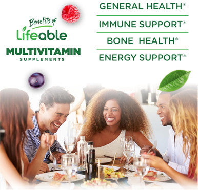 Lifeable Sugar Multivitamin For Men Gummies Vit A, C, D, E, B1, B2, Niacin, B5, B6, Folate, B12, Biotin, Iodine, Zinc, Chromium, Ginseng, Lycopene, Inositol Sugar Vitamins 90 Gummies