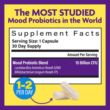 InnovixLabs Mood Probiotic 60 Capsules Lactobacillus helveticus Rosell 52ND Bifidobacterium longum Rosell 175 1st Probiotic Formula Clinically Studied for Mood Support Probiotics for Men Women