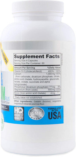 Best Calcium & Magnesium + Vitamin D3 400 Iu - Highly Absorbable With Boron - 10 Forms Of Calcium + Phosphorus For Bone Strength - All Natural - 240 Capsules - 2 Month Supply