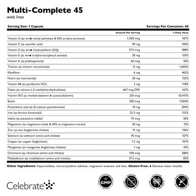 Celebrate Vitamins Multi Complete Bariatric Multivitamin with 45 mg Iron Daily Essential Vitamins and Minerals for Sleeve Gastrectomy and Gastric Bypass