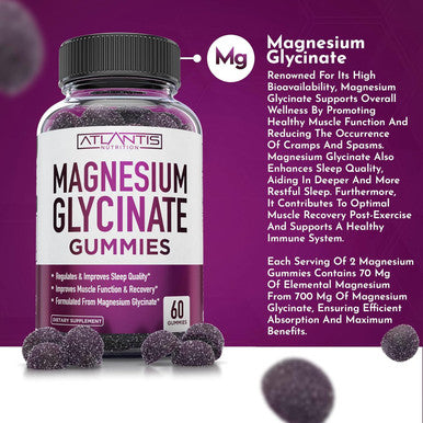 Atlantis Nutrition Magnesium Glycinate Gummies 700Mg ÃƒÂ¢Ã¢â€šÂ¬Ã¢â‚¬Å“ Vegan Magnesium Glycinate For Kids & Adults ÃƒÂ¢Ã¢â€šÂ¬Ã¢â‚¬Å“ Muscle Support & Enhanced Sleep - Delicious Grape Flavor - For Whole Family - 60 Count