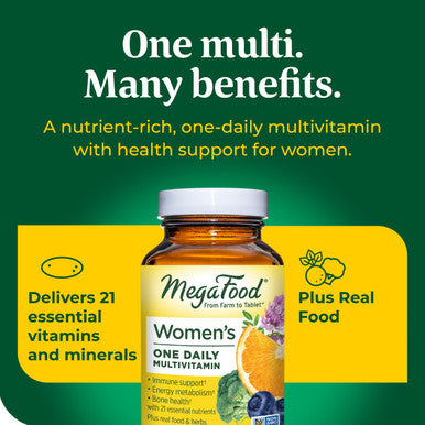 MegaFood Women'S One Daily Multivitamin For Women With Iron B Complex Vitamin C Vitamin D Biotin & More - Plus Real Food - Immune Support Supplement - Bone Health - Vegetarian - 36 Tabs