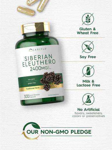 Carlyle Siberian Eleuthero | 2400mg | 300 Capsules | Non-GMO and Gluten Formula | Siberian Ginseng | Traditional Herbal Supplement