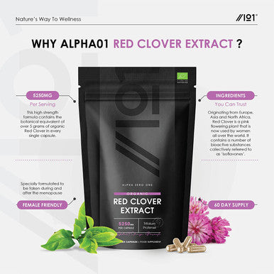 Organic Red Clover Extract 5250mg - for Use During The Menopause - Potent 15:1 Pure Extract - Organic, Non GMO, Gluten , Halal - 60 Vegan Capsules