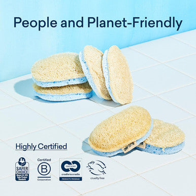 Blueland Scrub Sponge - 3 Pack of Dual-Sided Loofah Dish Sponges - Plastic- Plant-Based Kitchen Sponge Scrubbing Power Without Scratching