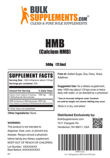 BulkSupplements HMB Powder (-Hydroxy -Methylbutyrate) - HMB Supplement for Muscle Recovery & Endurance - Calcium HMB - 1000mg (500 Grams - 1.1 lbs)