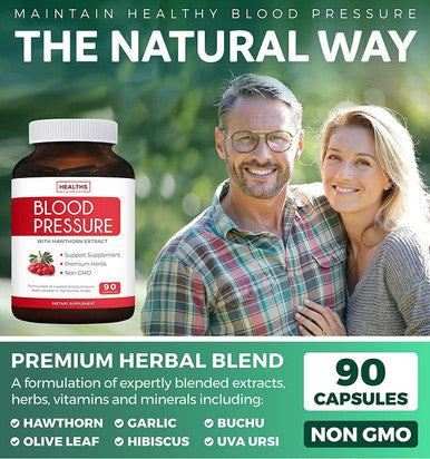 Blood Pressure Support Supplement NonGMO Premium Natural Herbs Vitamins Berries High Dosage of Hawthorn Extract Berry Lower Pills 90 Capsules