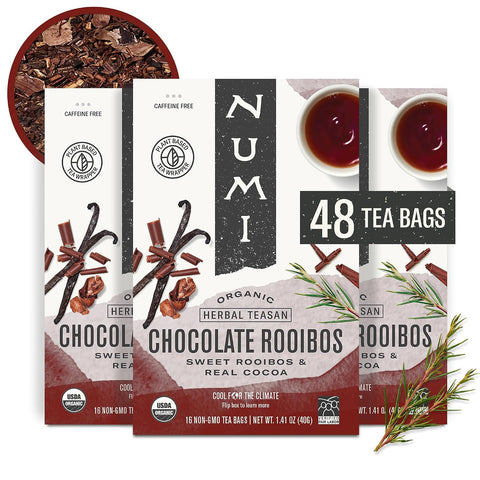 Numi Organic Rooibos Tea, 18 Herbal Tea Bags, Caffeine Free | South African Red Tea with Deep Earthy Vanilla Taste