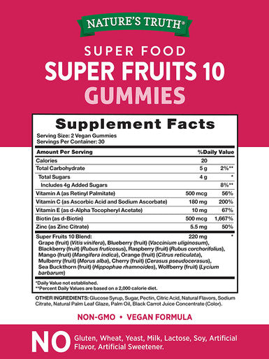 Super Fruits Gummies | 60 Count | Vegan, Non-GMO & Gluten | Super Food Supplement | Natural Pomegranate Berry Flavor | by Nature's Truth