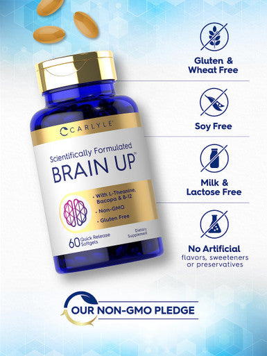 Carlyle Brain Up Supplement 60 Softgels With L-Theanine Bacopa & B-12 Non-Gmo Gluten Free