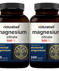 2 Pack Magnesium Citrate 500mg, 480 Capsules | High Purity Elemental Form Extra Strength | Essential Mineral for Heart, Muscle, & Digestion Support Non-GMO & No Gluten