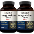 2 Pack Magnesium Citrate 500mg, 480 Capsules | High Purity Elemental Form Extra Strength | Essential Mineral for Heart, Muscle, & Digestion Support Non-GMO & No Gluten