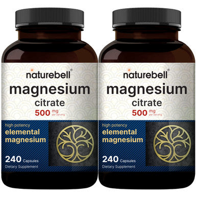 2 Pack Magnesium Citrate 500mg, 480 Capsules | High Purity Elemental Form Extra Strength | Essential Mineral for Heart, Muscle, & Digestion Support Non-GMO & No Gluten