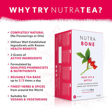 Nutra Tea Nutra Tea NUTRABONE - Bone Health Tea Includes Rose Hip Ginkgo Biloba and Yucca - for Bone Strength and Support - 20 Enveloped Tea Bags Herbal Tea