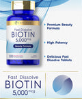 Carlyle Biotin 5000Mcg | 500 Fast Dissolve Tablets | Vegetarian, Non-Gmo, Gluten Free Supplement