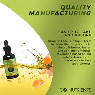 Go Nutrients Turmeric Ease - Liquid Turmeric Curcumin With Black Pepper - Organic Turmeric Supplement For Healthy Inflammation