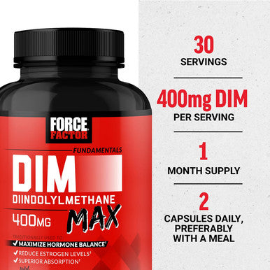 Force Factor DIM Max DIM Supplement for Men to Support Hormone Balance and Estrogen Balance Maximum Strength Diindolylmethane Superior Absorption 400mg 60 Capsules