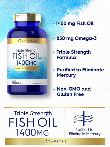 Carlyle Triple Strength Fish Oil | 180 Softgels | Omega 3 Supplement | Non-GMO, Gluten Free