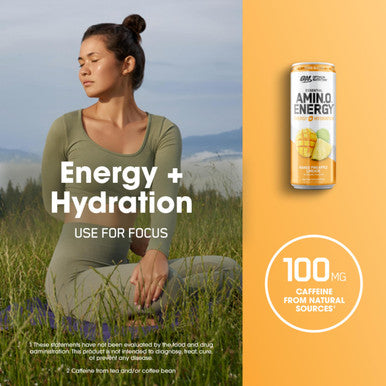 Optimum Nutrition Amino Energy Drink + Electrolytes For Hydration - Sugar Free Amino Acids Bcaa Keto Friendly Sparkling Drink-Mango Pineapple Limeade 12 Fl Oz (Pack Of 12) (Packaging May Vary)