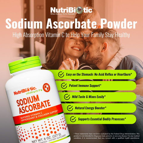 NutriBiotic Sodium Ascorbate Buffered Vitamin C Powder Vegan Non Acidic and Easier on Digestion Than Ascorbic Acid Essential Immune Support and Antioxidant Supplement Gluten and GMO 8 Oz
