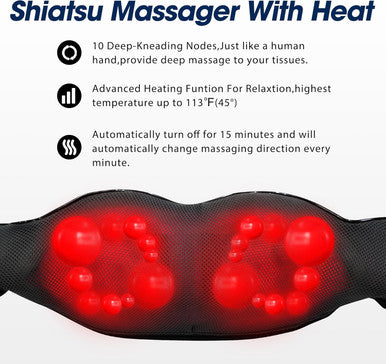 Shiatsu Neck And Back Massager With Heat,Electric Deep Tissue Kneading Neck And Shoulder Massage,Best Gifts For Women Men Mom Dad Mothers Fathers Day Birthday Gift
