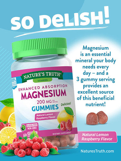 Magnesium Gummies | 200mg | 60 Count | Vegan, Non-GMO & Gluten Supplement | Enhanced Absorption | by Nature's Truth