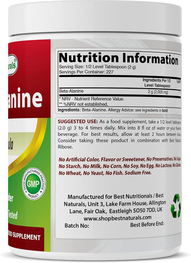 Best Naturals Beta Alanine Pure Powder 1 Pound (1 LB (Pack of 1))