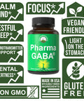 Pharma Gaba Vegan Capsules. Ultra High Purity All Natural Patented Gaba Supplement. Non-Drowsy Support For Calm Mind, Mental