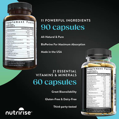 Warrior Code Mens Vitality Mens Multi Testosterone Multivitamin Bundle with Vitamin BComplex D3 C E Zinc Herbs with Ashwagandha for Complete Mens Health Support