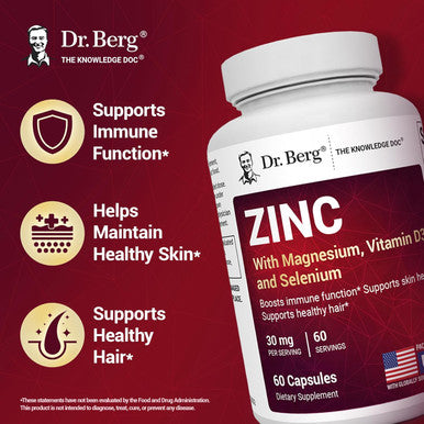 Dr. Berg Zinc 30Mg Enhanced With Magnesium Vitamin D3 Selenium and Copper Zinc Supplements For Men and Women Chelated Zinc For Immune Skin Hair and Nails Support 60 Capsules
