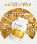 Ambrosial Ambrosial Omega 3 Fish Oil supplement 1000mg with 180mg EPA & 120mg DHA | Premium Fatty Acids| Supports Heart Brain & Eye Health 1000mg per Tablet (Pack of 1-60 Softgel)