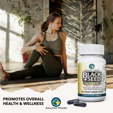 Amazing Herbs Whole Spectrum Black Seed Ultimate, Vegetarian Capsules - Olive Leaf & Garlic Extracts Plus Ginger & Cayenne, Gluten Free, Non Gmo, Vegan - 100 Count