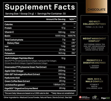 ELMNT Premium Chocolate Collagen for Women Weight Loss & Beauty w. Probiotics, ACV, KSM66, Hyaluronic Acid, Biotin & Patented Multi Collagen Peptides Protein Powder - Colageno Hidrolizado for Women