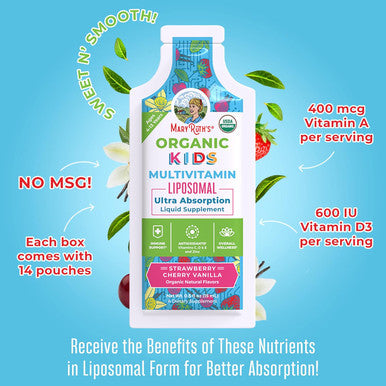 Maryruth Organics Multivitamin for Kids Sugar Kids Multivitamin Liquid Vitamins for Kids Immune Support Supplement Cognitive Health & Overall Wellness USDA Organic Vegan Non-GMO 1 Serving