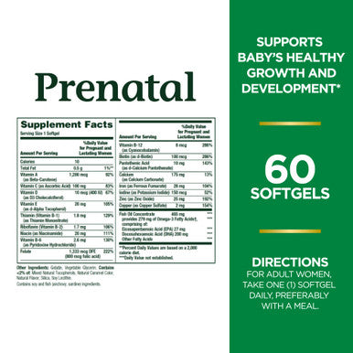 Nature's Bounty Prenatal Multivitamin Supports Baby'S Healthy Growth And Development With 200Mg Dha 60 Softgels