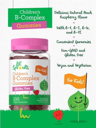 Carlyle Kids B Complex Gummies | 100 Count | Vegan | Natural Peach Raspberry Flavor | Non-Gmo, Gluten Free | By Lil' Sprouts