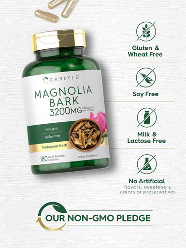 Carlyle Magnolia Bark 3200 mg | 180 Powder Capsules | Herbal Extract Supplement | Non-GMO Gluten