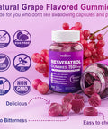 Resveratrol Gummies 1500Mg - Sugar Resveratrol Supplement With Quercetin, Grape Seed, Acai Berries Extracts Support Antioxidant, Healthy Aging & Longevity, Skin, Joint, Brain Wellness - 2Pack