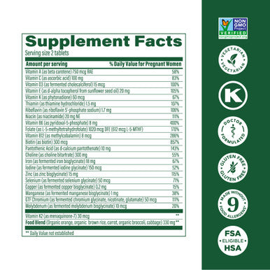 MegaFood Baby & Me 2 Prenatal Vitamin And Minerals - Vitamins For Women - With Folate (Folic Acid Natural Form) Choline Iron Iodine And Vitamin C Vitamin D And More - 60 Tabs (30 Servings)
