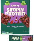 Simply Protein - Crispy Bars Variety Pack, Peanut Butter + Dark Chocolate Almond - Plant Based Protein Bars - 13g Protein, 2g Sugar, 7g Fiber - Vegan, Gluten Free, Non GMO - 16 Bars, 2 Boxes