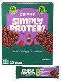 Simply Protein - Crispy Bars Variety Pack, Peanut Butter + Dark Chocolate Almond - Plant Based Protein Bars - 13g Protein, 2g Sugar, 7g Fiber - Vegan, Gluten Free, Non GMO - 16 Bars, 2 Boxes