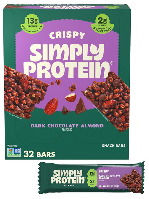 Simply Protein - Crispy Vegan Protein Bars Variety Pack, 3 Flavors - Plant Based, Protein Snacks - 13g Protein, 2g Sugar, 7g Fiber - Gluten Free, Non GMO, Kosher - 12 Bars