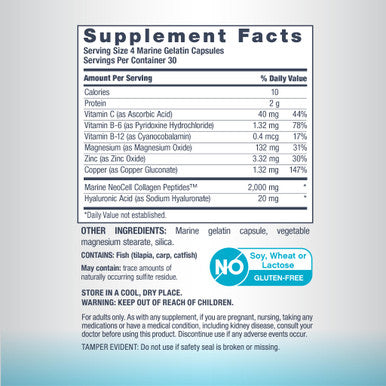 Neocell Marine Collagen With Collagen Type 1 And 3 And Hyaluronic Acid, With Hydrolyzed Collagen, Skin Health Supplement, Capsule, 120 Count, 1 Bottle
