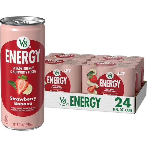V8 Energy Strawberry Banana Juice Energy Drink, 8 fl oz Can (24 Pack)