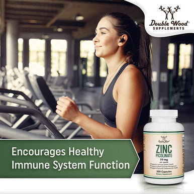 Zinc Picolinate 50mg 300 Capsules Immune Support for Kids and Adults NonGMO Gluten Manufactured in The USA 300 Day Supply by Double Wood Supplements