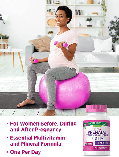 Nature's Truth Prenatal Vitamins with DHA and Folic Acid Softgels, Non GMO & Gluten , 60 Count