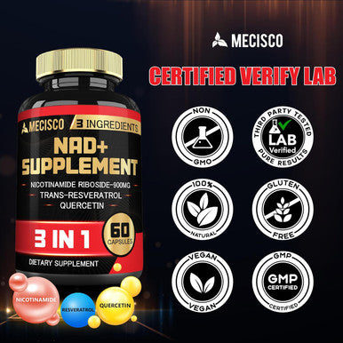 3In1 Nad+ Supplement 1200Mg - Nicotinamide Riboside With Trans Resveratrol & Quercetin - Cellular Activity, Immune, Aging Health - 60 Count Supply For 30 Days